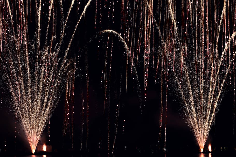 fireworks display, night, celebration, exploding, fountain, vibrant Color HD wallpaper