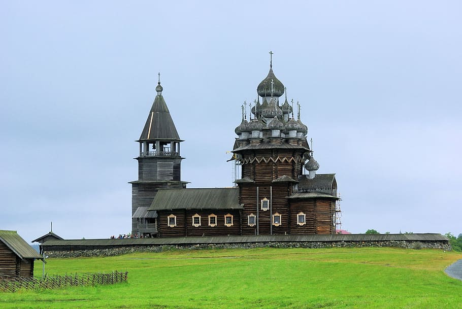 russia, karelia, church, wood construction, kichi island, architecture HD wallpaper