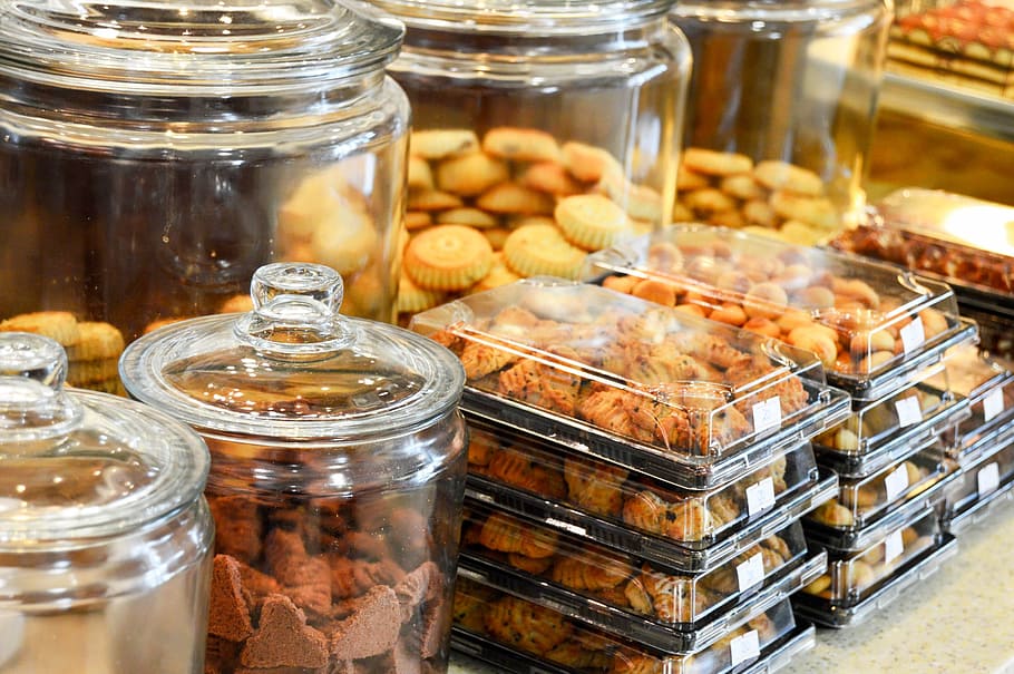 cookies in container display, Biscuits, Bakery, Delicious, food HD wallpaper