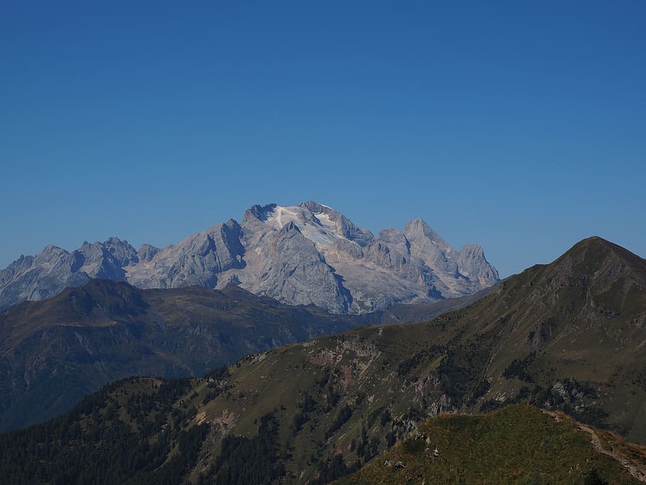 view, distant view, monte la banca, marmolada, piccolo vernel HD wallpaper