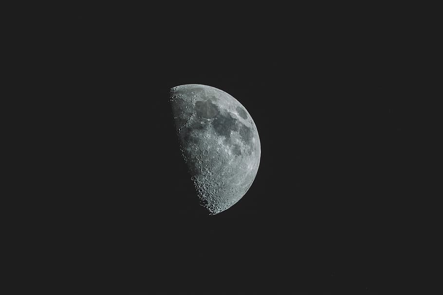 photo of moon, gray moon, night, dark, black, luna, astronomy HD wallpaper