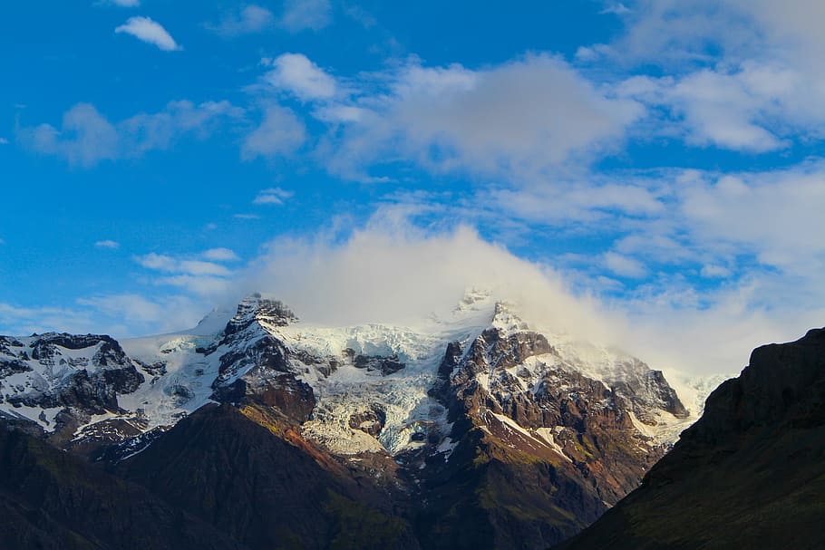 blue sky, clouds, cold, daylight, frost, glacier, high, hike HD wallpaper
