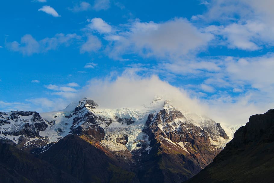 aerial photography of snow covered mountain, snow mountain during daytime HD wallpaper