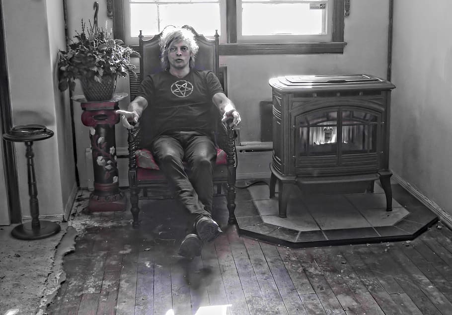 Man, Gothic, Fireplace, sitting, pentagram, halloween, dark HD wallpaper