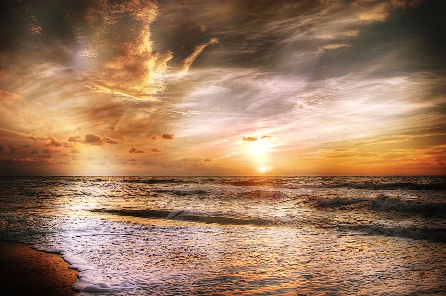 sunset, photo, sun, denmark, summer, sea, nature, sky, landscape, HD wallpaper