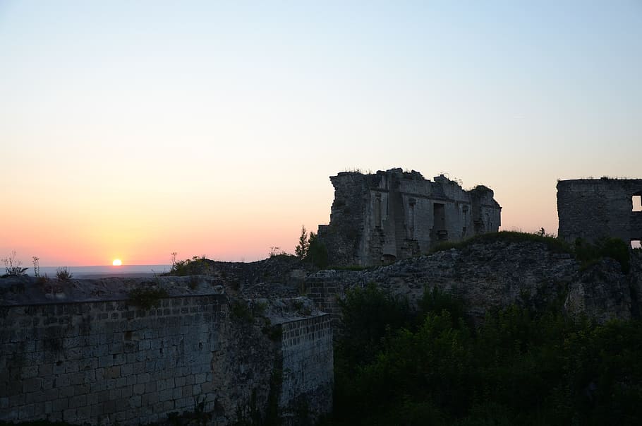 sunset, twilight, ruin, pierre, evening, sky, architecture HD wallpaper