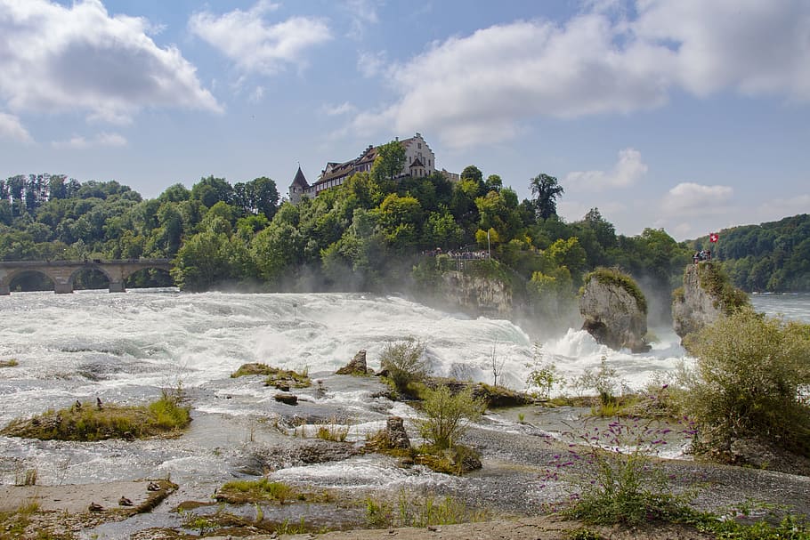 rhine falls, schaffhausen, waterfall, water mass, roaring, murmur, HD wallpaper
