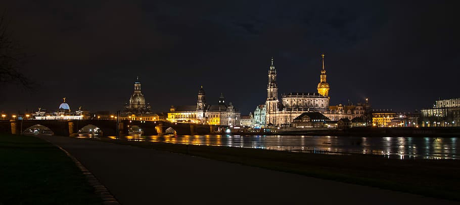 Dresden, Elbe, Night, Evening, historically, water, river, saxony HD wallpaper