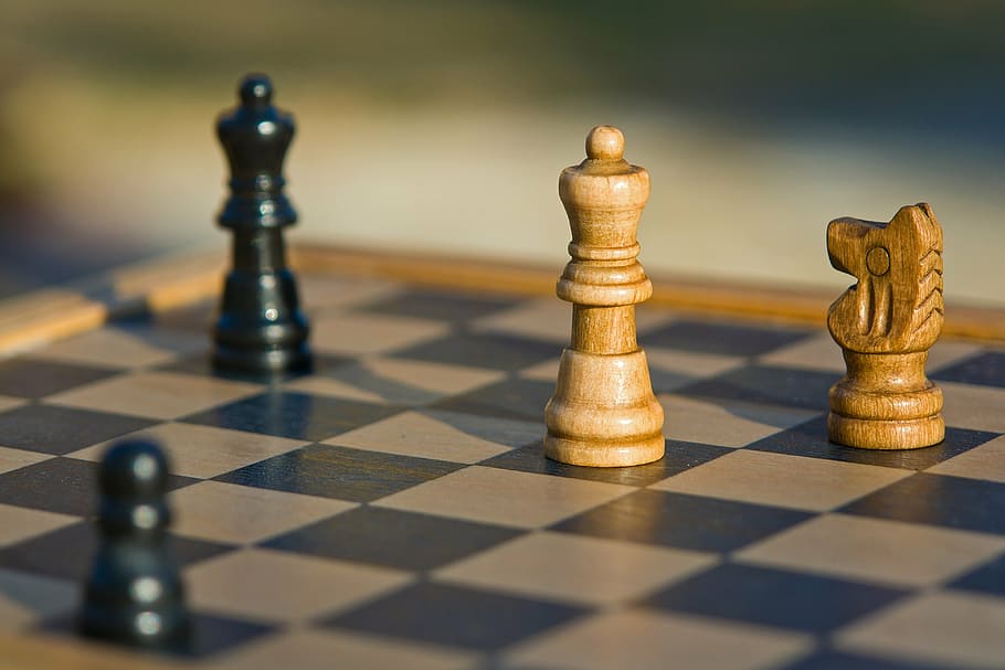 two black and brown chess pieces, figure, game, play, board, chessboard, HD wallpaper