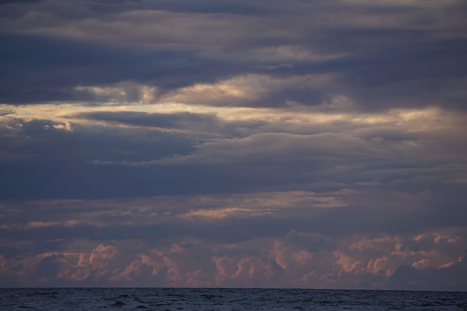 sea, clouds, the waves, the background, sunset, landscape, cloud - sky HD wallpaper