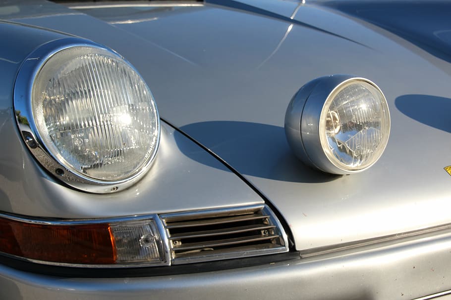 porsche, silver, front headlight, mode of transportation, car HD wallpaper