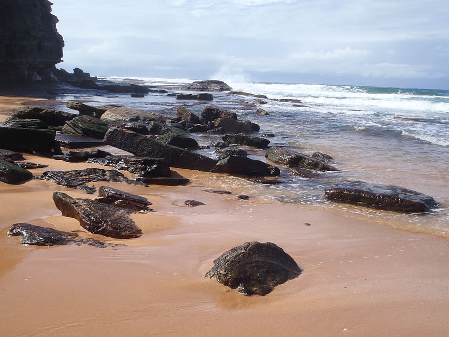 sea, wave, surf, flood, beach, sand, rock, sydney beach, australia HD wallpaper