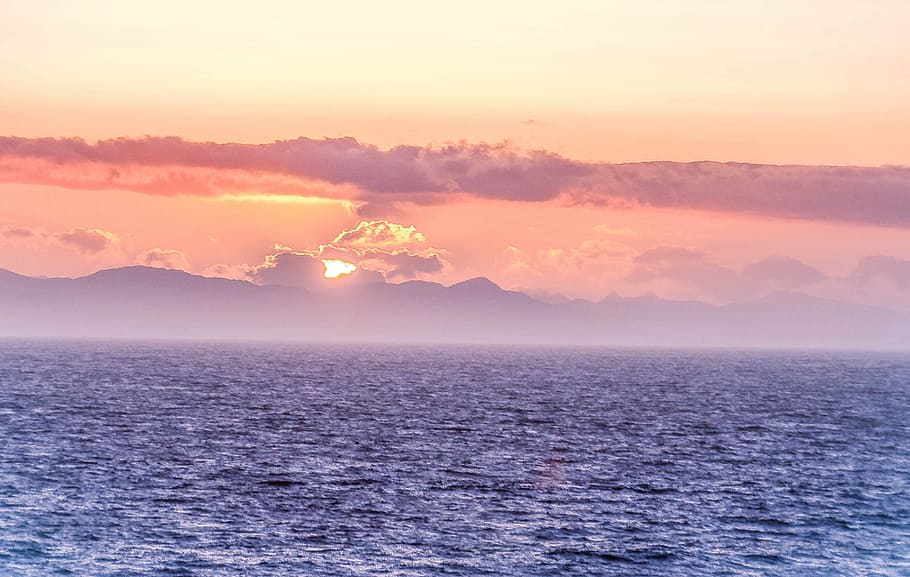 sunset, ocean, sea, clouds, nature, holidays, sky, warm, landscape HD wallpaper