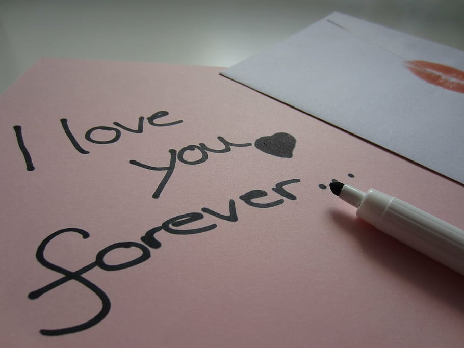 i love you forever text on pink paper, letters, love letter, leave