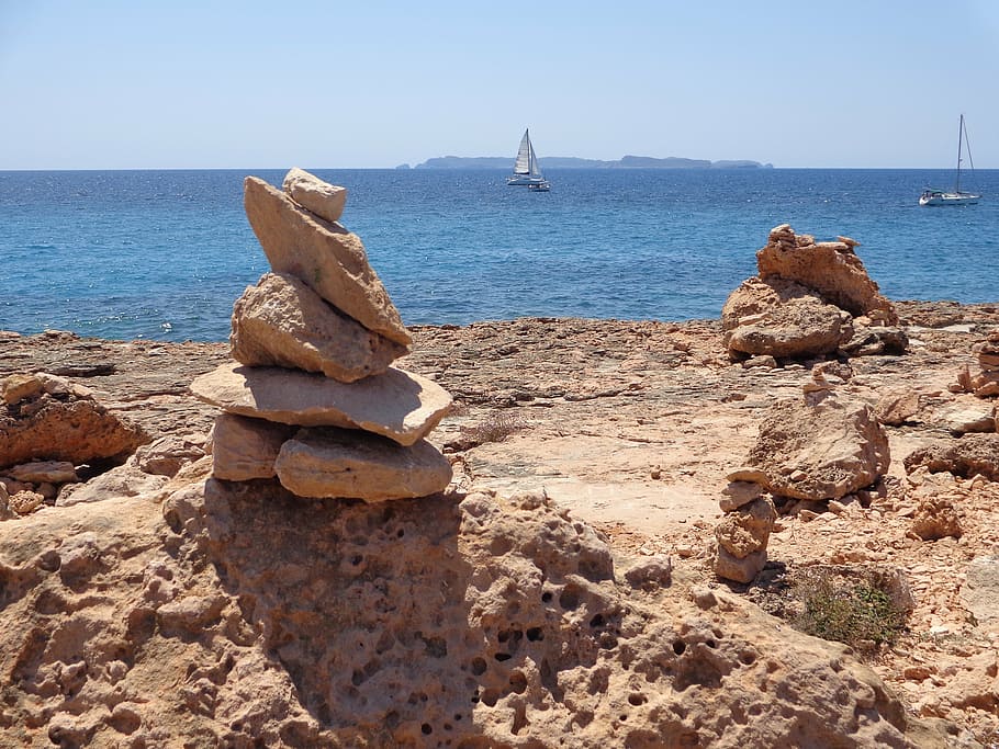 beach, cala, landscape, costa, sand, blue water, summer, balearic islands HD wallpaper