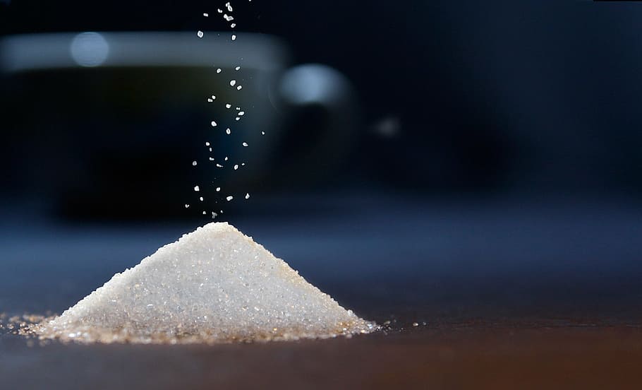 macro photography of salts, sugar, cup, pile of sugar, sweet