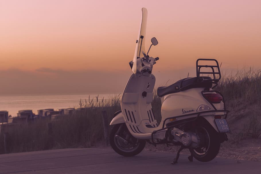 Moped bike captured at sunset, various, transportation, motorcycle HD wallpaper