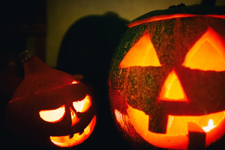 Halloween pumpkin lanterns, objects, autumn, horror, smiling HD wallpaper