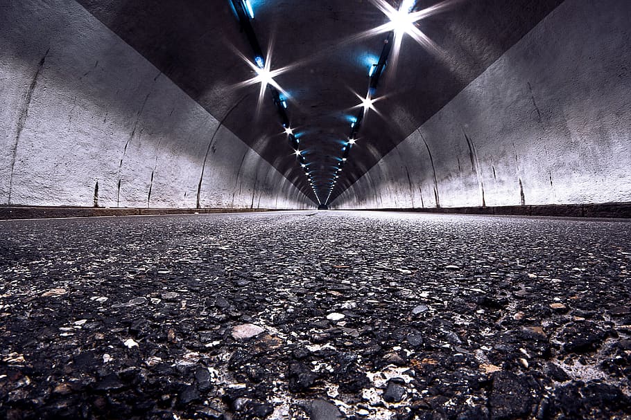 low-angle photo of tunnel street, road, pavement, lights, architecture HD wallpaper