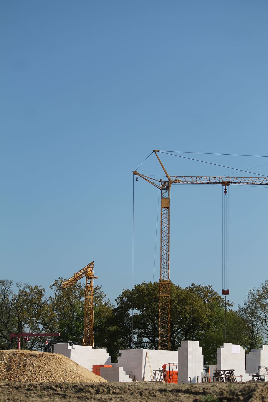 site, build, home, shell, construction work, baukran, cranes HD wallpaper