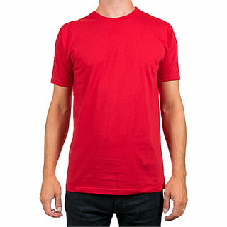 man in red crew-neck t-shirt and black bottoms, plain, model HD wallpaper