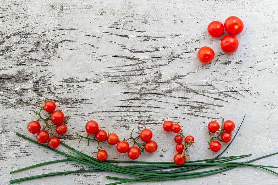 red cheery tomatoes on white surface, berry, bunch, card, cherry HD wallpaper