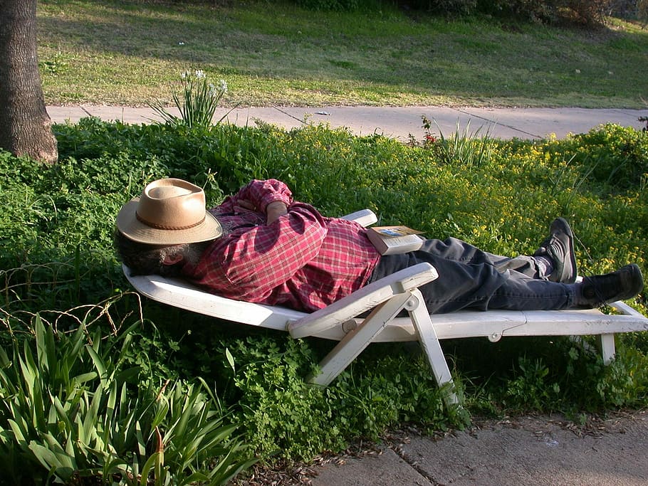 Sleeping, Nap, Hat, Springtime, Lounge, grass, outdoors, day HD wallpaper
