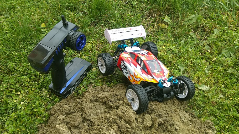 remote controlled, game, model, small car, buggy, grass, land
