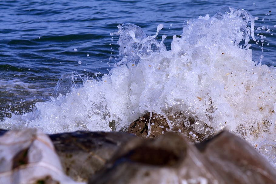 Wave, Splash, Rocks, Sea, Beach, Shore, water, nature, blue HD wallpaper