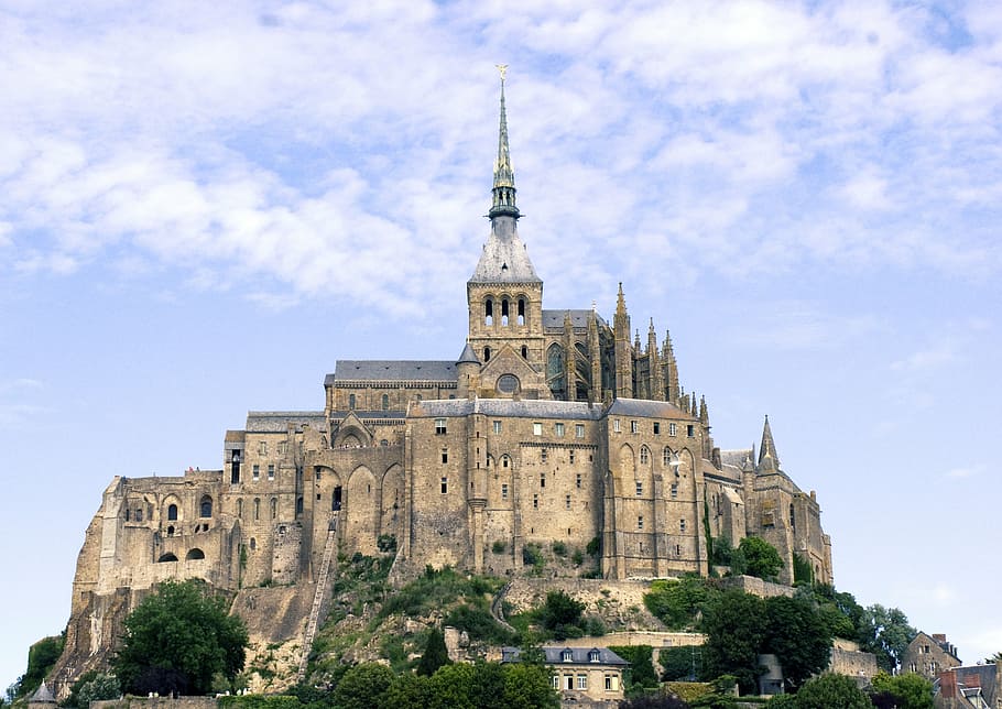 castle surrounded by trees, mont, saint, michel, normandy, france HD wallpaper