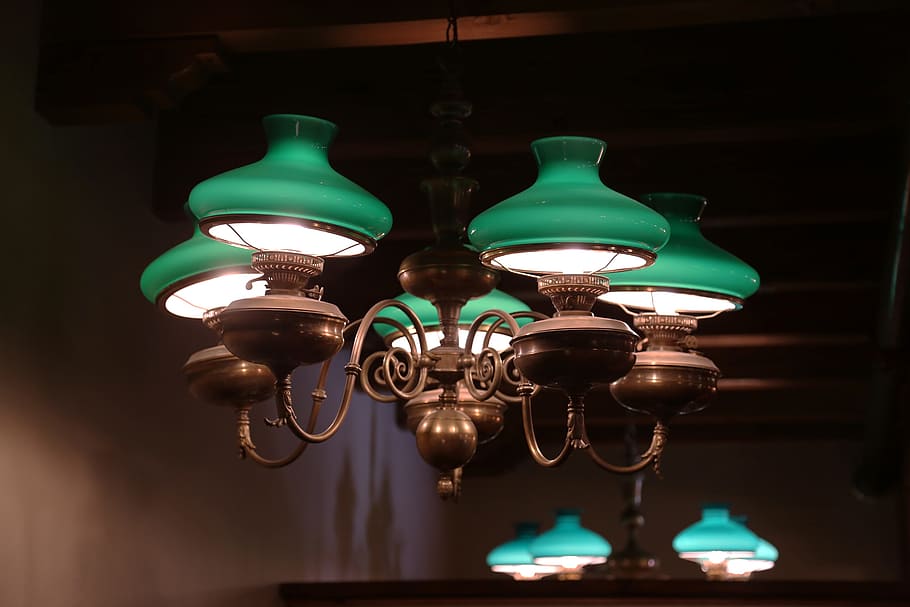 light, saloon, green, lighting equipment, hanging, illuminated HD wallpaper