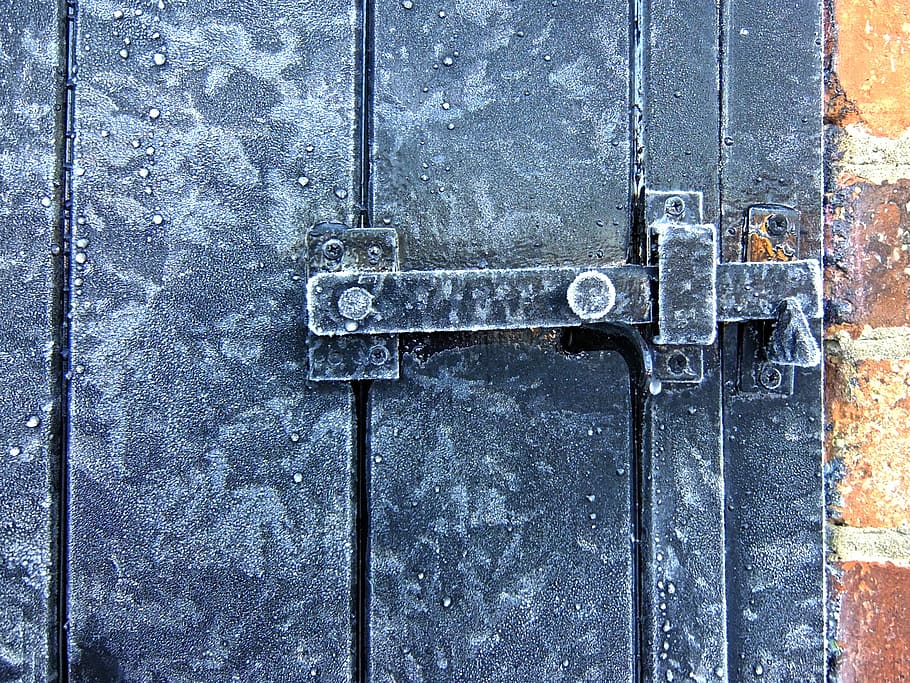 Frost, Icy, Lock, Bolt, Door, Shed, outhouse, brick, wood, latch, HD wallpaper