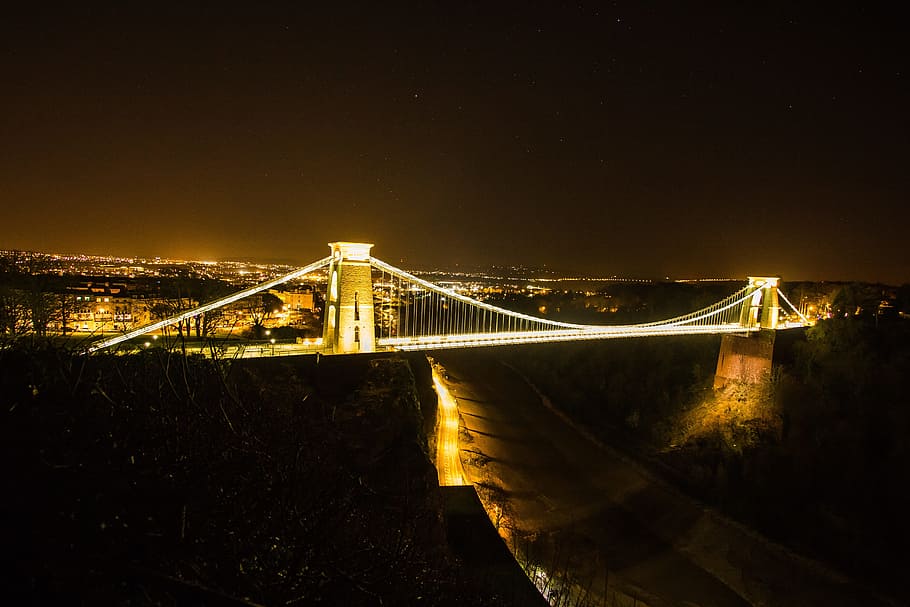 Bridge, Night, Lights, City, Bristol, bridge - Man Made Structure HD wallpaper