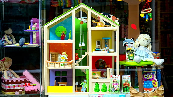 white wooden 3-storey doll house, building, business, design HD wallpaper