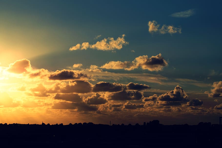 dawn, landscape, nature, sky, clouds, daylight, outdoors, silhouette HD wallpaper