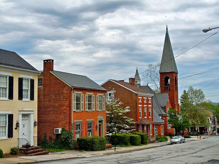 wrightsville, pennsylvania, town, church, buildings, architecture, HD wallpaper