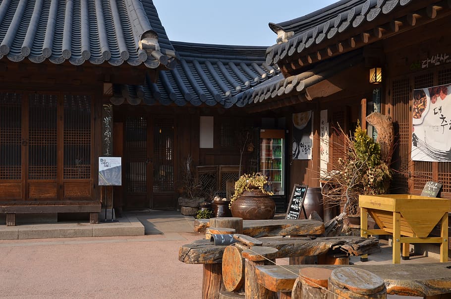 brown wooden house, hanok, namsan, seoul, republic of korea, gyeongbok palace