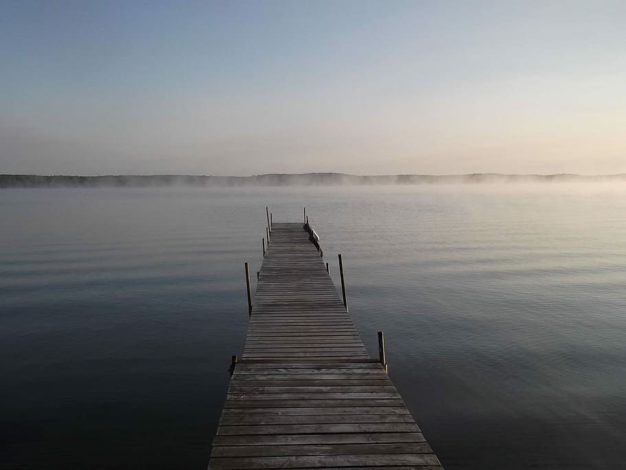 boardwalk over body of water with fogs, brown wooden dock, bridge HD wallpaper