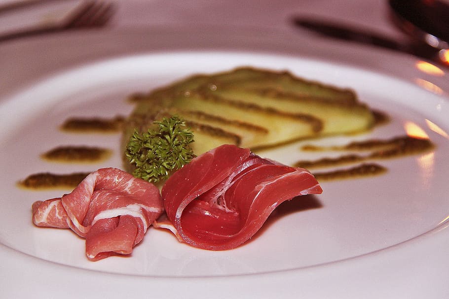 gourmet, 3-course dinner, restaurant, raw, meat, sashimi, vegetables HD wallpaper