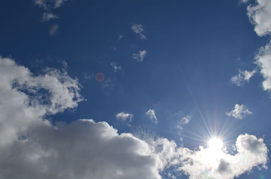 Sky, Sun, Clouds, Nature, summer, sunshine, day, heat, blue HD wallpaper