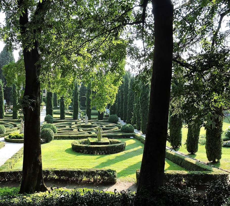 Garden, Grass, Statue, Tree, green, verona, giusti garden, italy HD wallpaper
