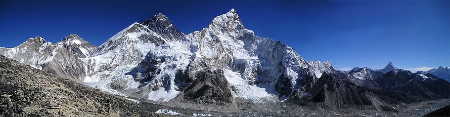 mountain alps at distance, mount everest, himalayas, nuptse, lhotse