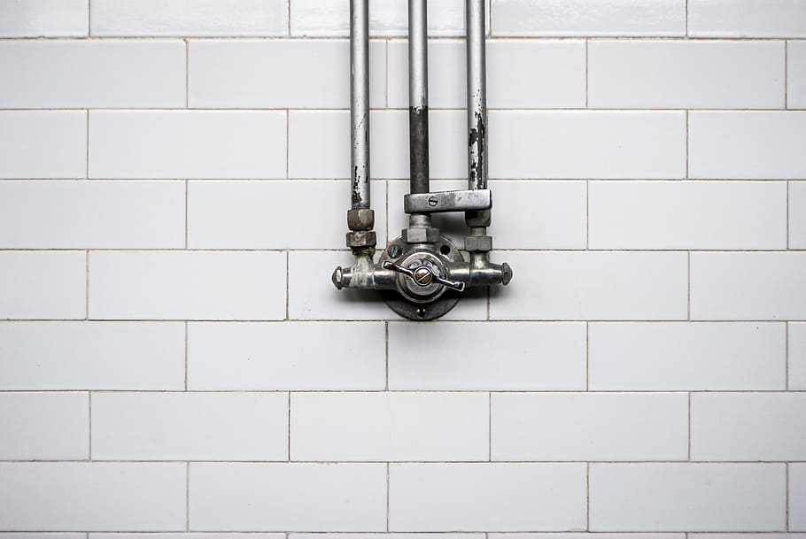 Hot & Cold, gray and black metal valve decor, tile, pipe, water faucet, HD wallpaper