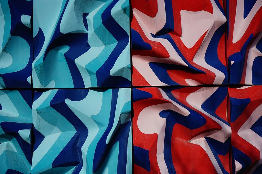 artwork, plastic, modern art, blue, red, full frame, backgrounds HD wallpaper