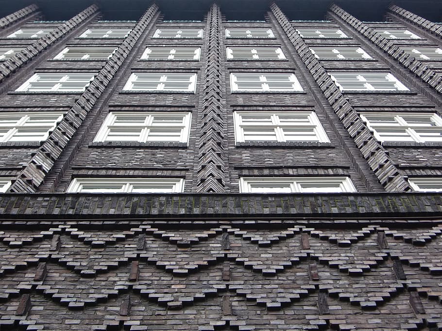 architecture, facade, window, bricks, hamburg, built structure HD wallpaper