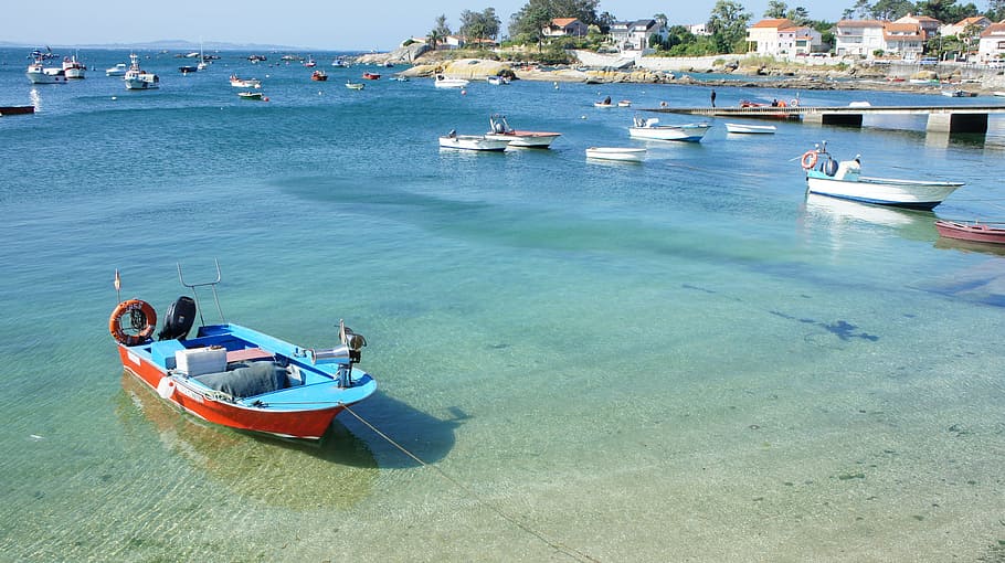 Landscape, Barca, Sea, Galicia, blue, shore, nautical Vessel HD wallpaper