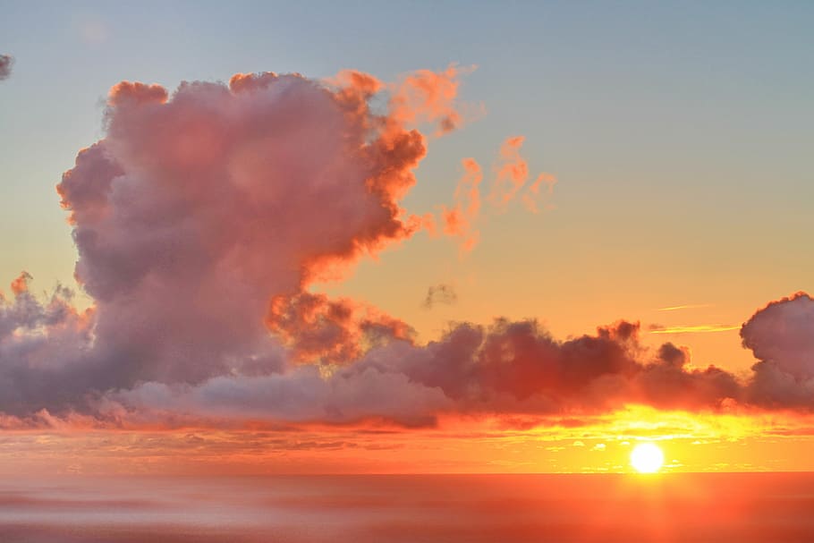 sunset photo, clouds, sea, beach, colors, la palma, brand, island HD wallpaper
