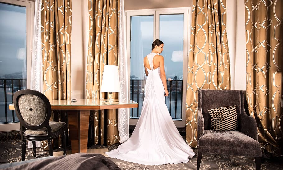 wood, fashion, woman, hotel, apartment, bed, bedroom, bride, chairs HD wallpaper