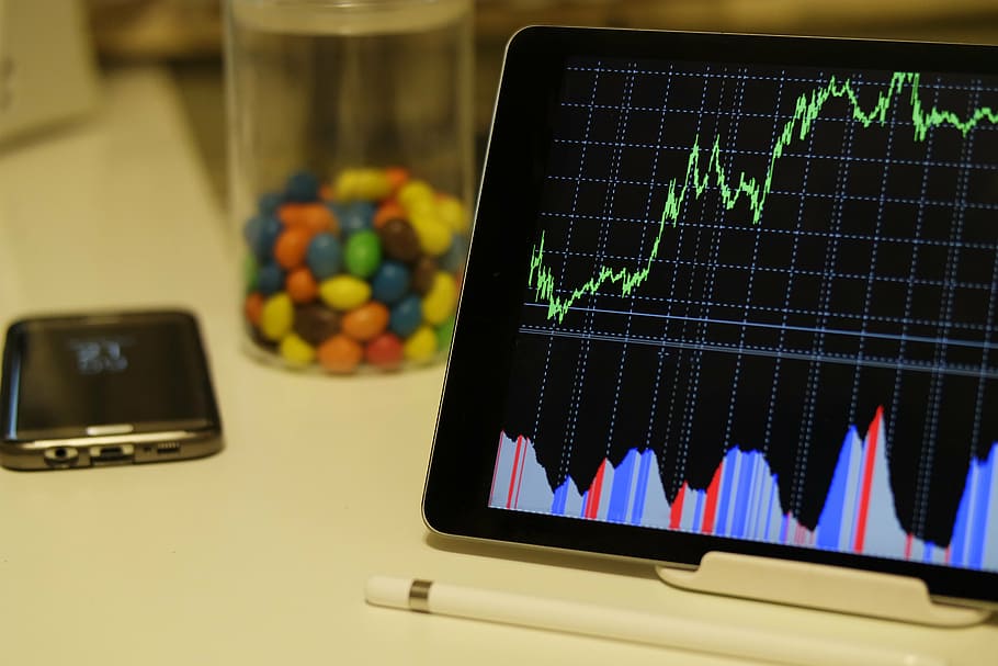 turned-on iPad, graph, rate, progress, table, work, office HD wallpaper