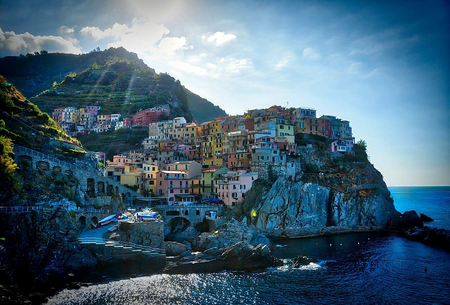 Cinque Terre, Italy, mountain, rock, building, town, city, water HD wallpaper